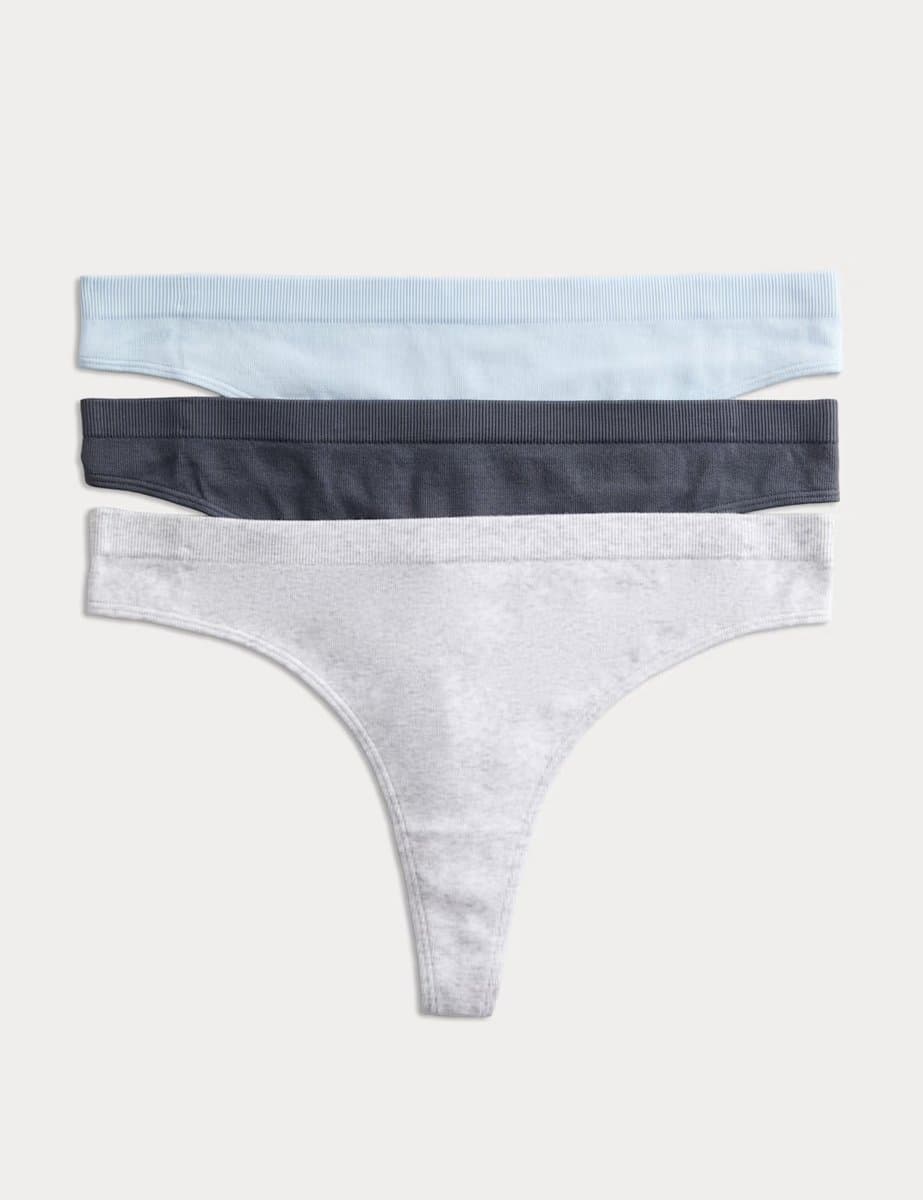 Marks & Spencer M&S Seamless Low-Rise Thongs in Grey Mix