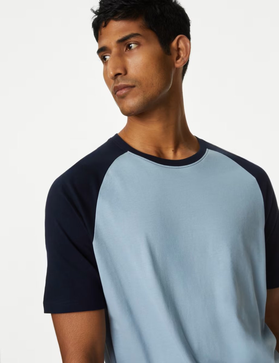 Marks & Spencer M&S Pure Cotton Pyjama Set Blue Mix - 2