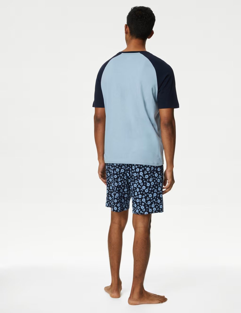 Marks & Spencer M&S Pure Cotton Pyjama Set Blue Mix - 3