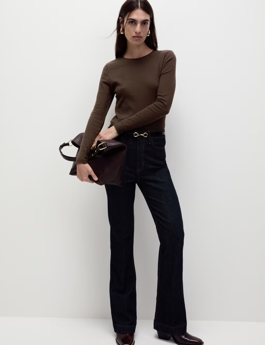 Marks & Spencer M&S Cotton Rich Ribbed Top Red Orchid - 2