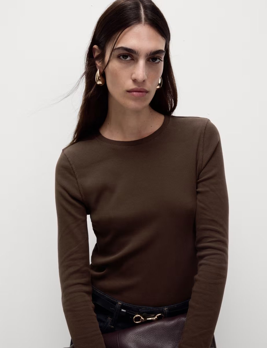 Marks & Spencer M&S Cotton Rich Ribbed Top Red Orchid - 4