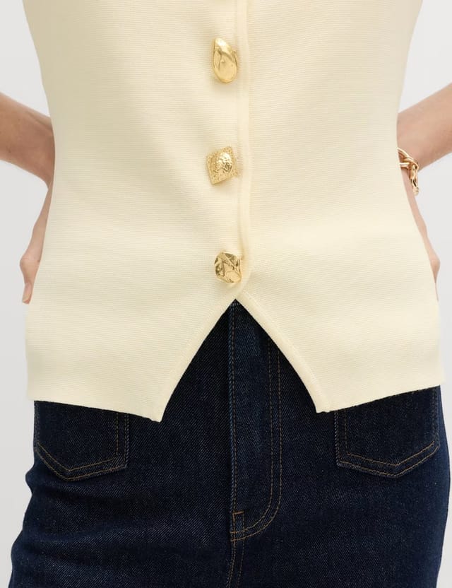 Marks & Spencer M&S Button Front Slim Fit Knitted Waistcoat Buttermilk - 2