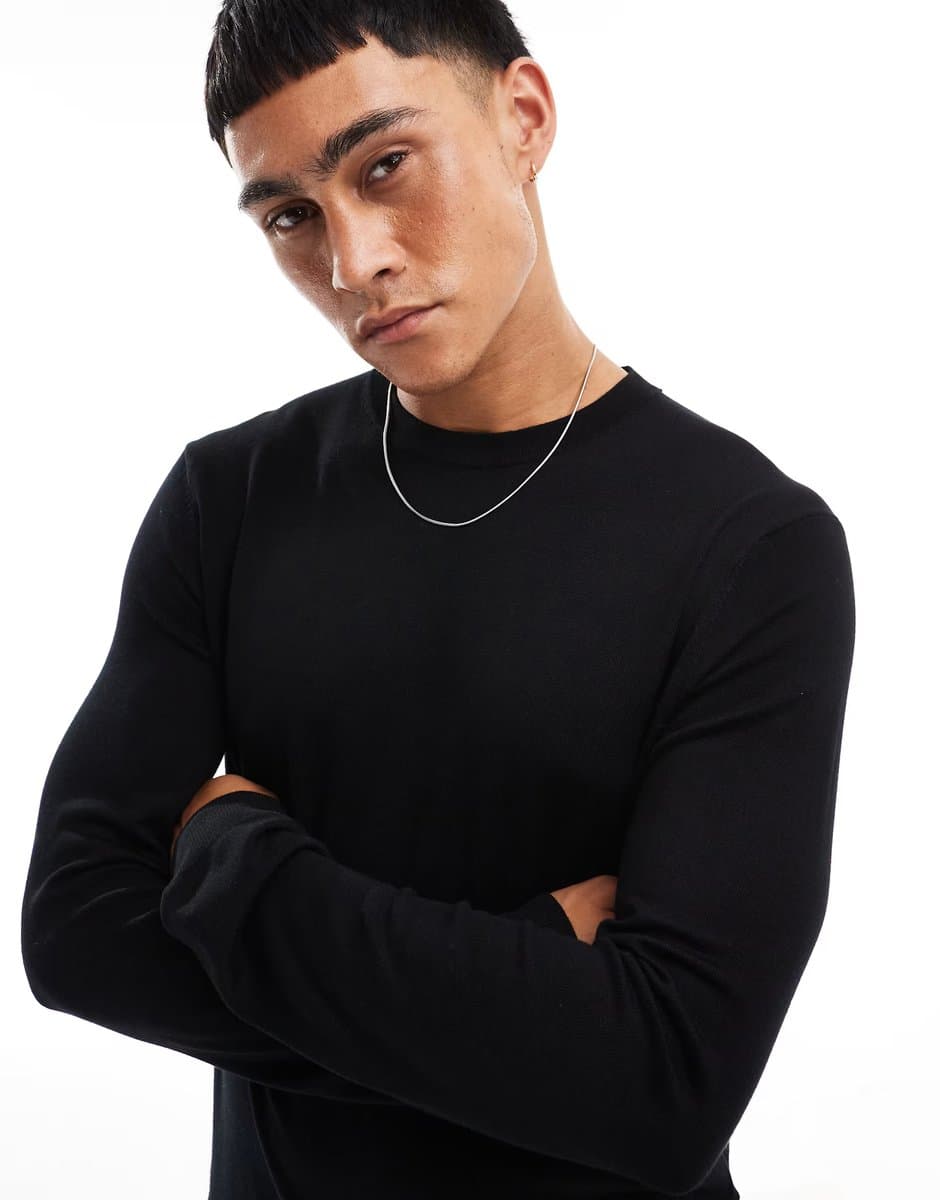 ASOS ONLY & SONS crew neck jumper in black