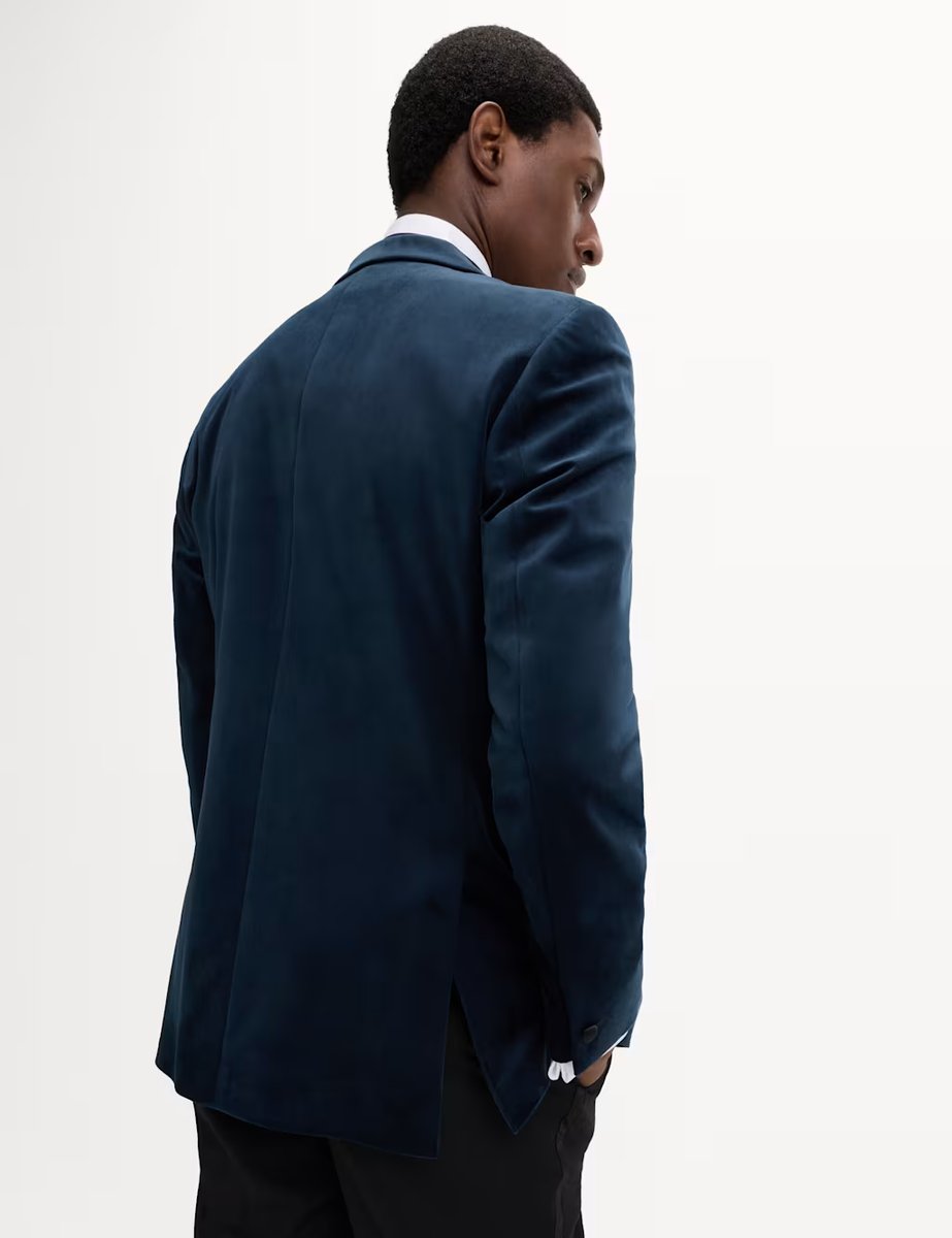 Marks & Spencer M&S Tailored Fit Velvet Tuxedo Jacket Navy - 3