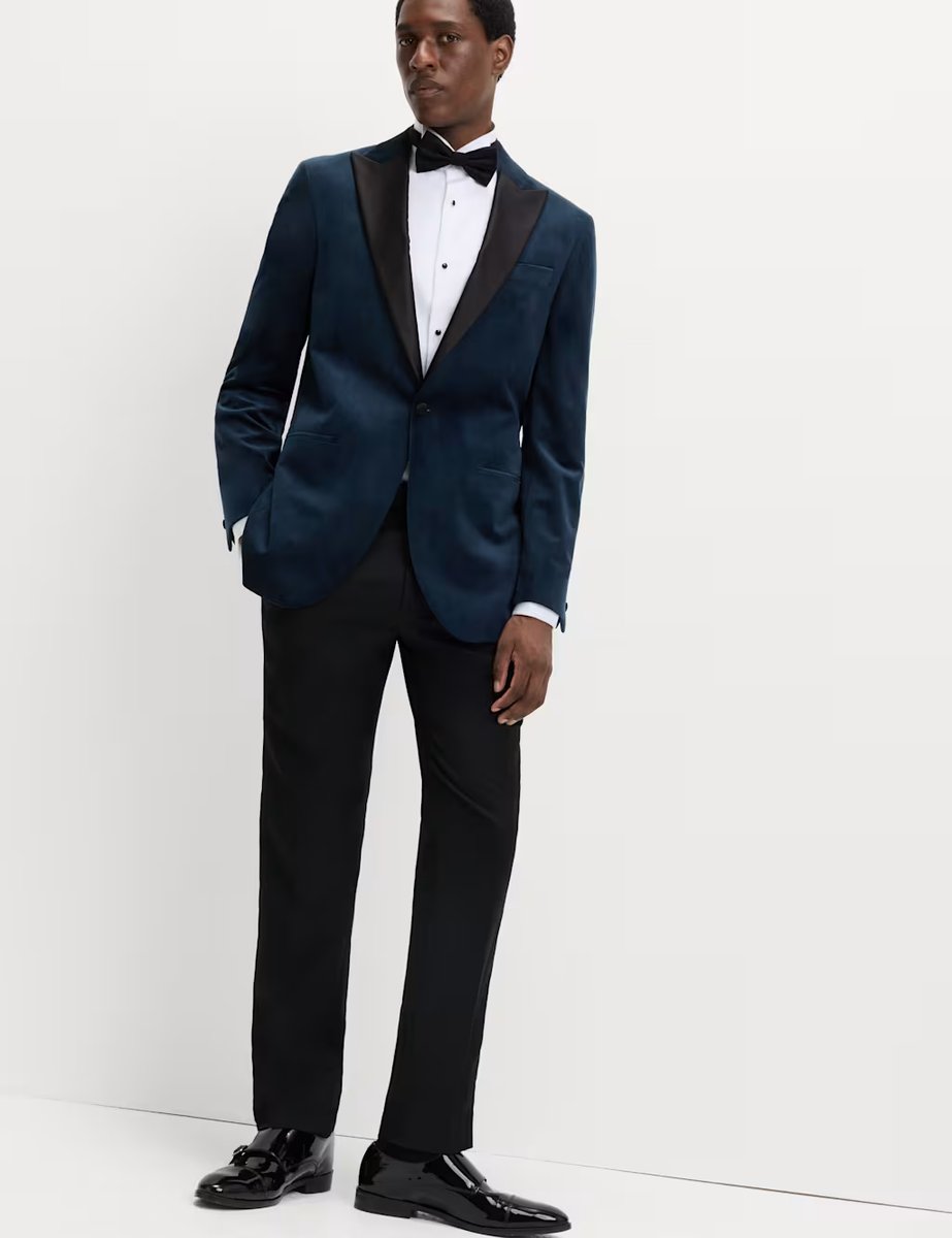 Marks & Spencer M&S Tailored Fit Velvet Tuxedo Jacket Navy - 4