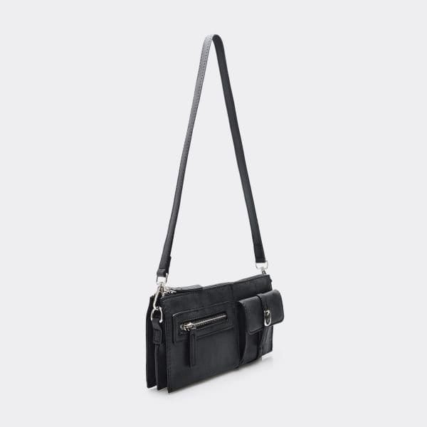 EGO Allegra Zip Pocket Detail Rectangle Shaped Shoulder Bag In Black Faux Leather, Women's Size UK One Size - 2