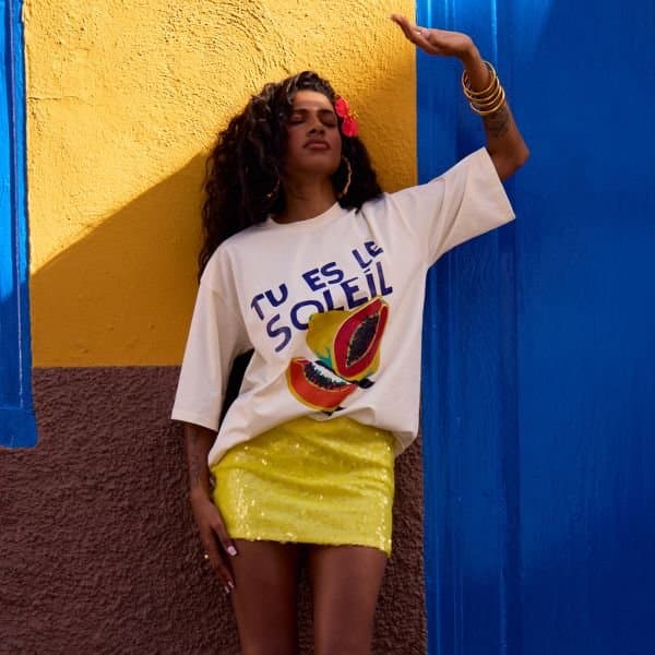 EGO EGO Mid Rise Mini Skirt in Lemon Sequin