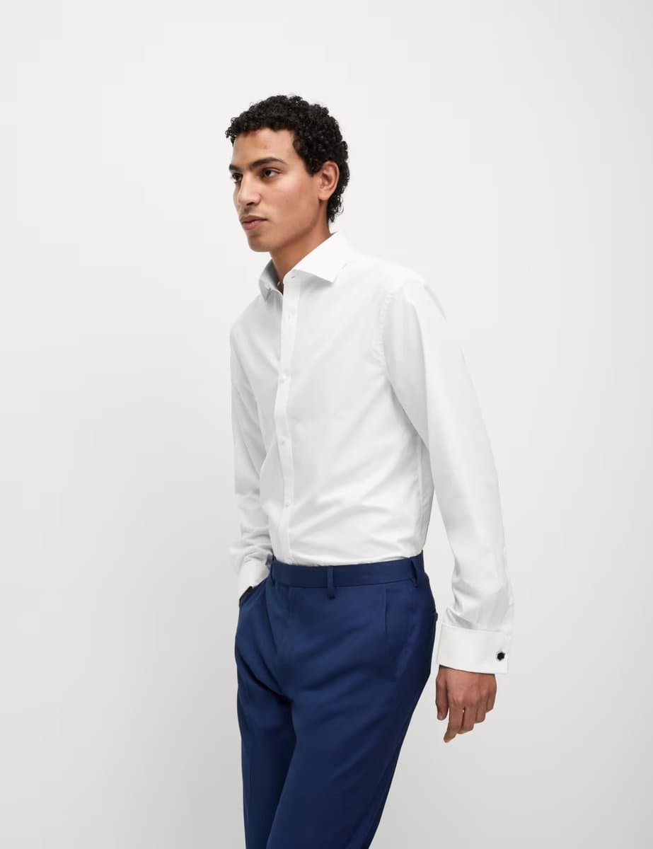Marks & Spencer M&S Slim Fit Cotton Blend Double Cuff Shirt White