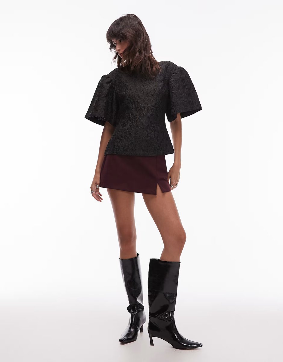 ASOS & Other Stories pouf sleeve jacquard texture top in black - 3