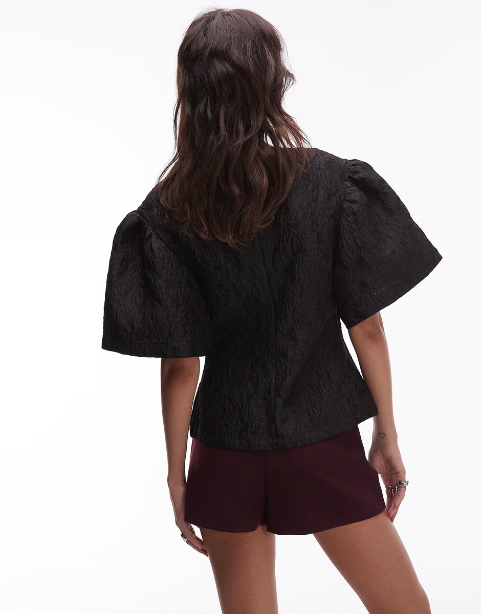 ASOS & Other Stories pouf sleeve jacquard texture top in black - 4