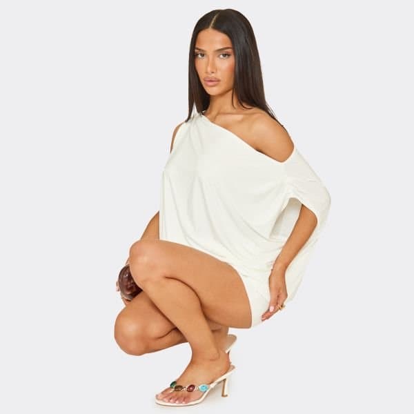 EGO Aspen Gem Thong Strap Detail Heeled Mule In White Faux Leather, Women's Size UK 3