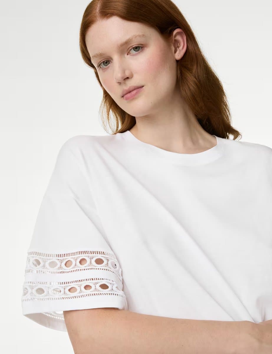 Marks & Spencer M&S Pure Cotton Broderie Trim Nightdress White