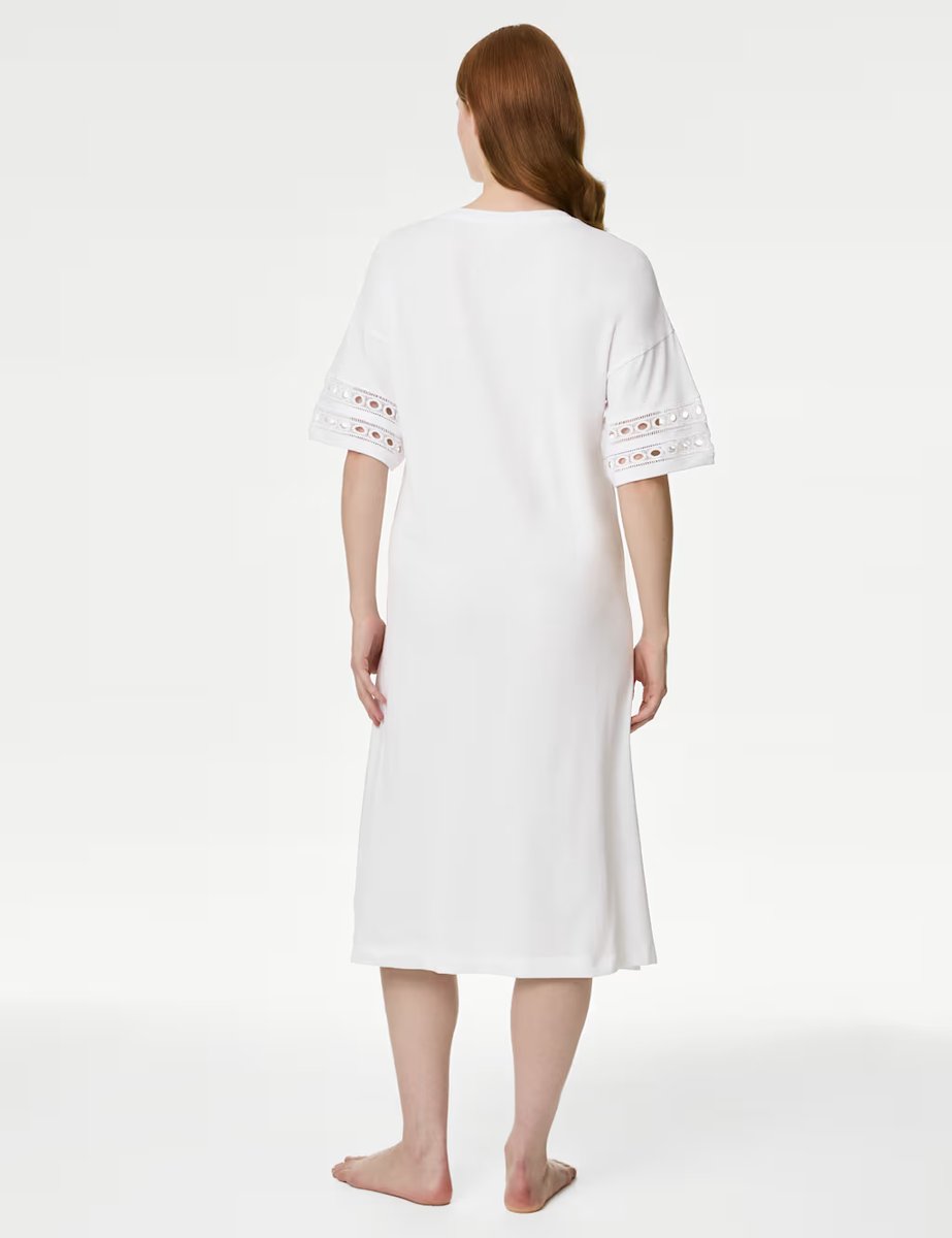 Marks & Spencer M&S Pure Cotton Broderie Trim Nightdress White - 3