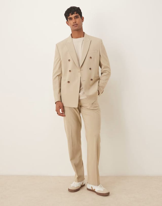 ASOS ASOS DESIGN double breasted regular suit jacket in stone - 2
