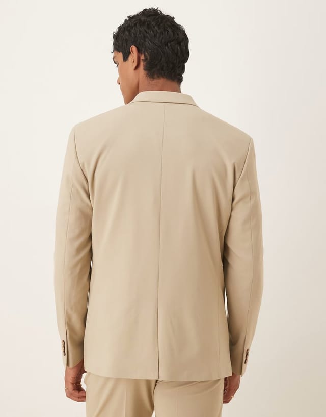 ASOS ASOS DESIGN double breasted regular suit jacket in stone - 3