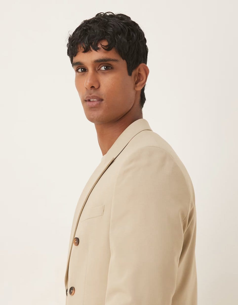 ASOS ASOS DESIGN double breasted regular suit jacket in stone - 4