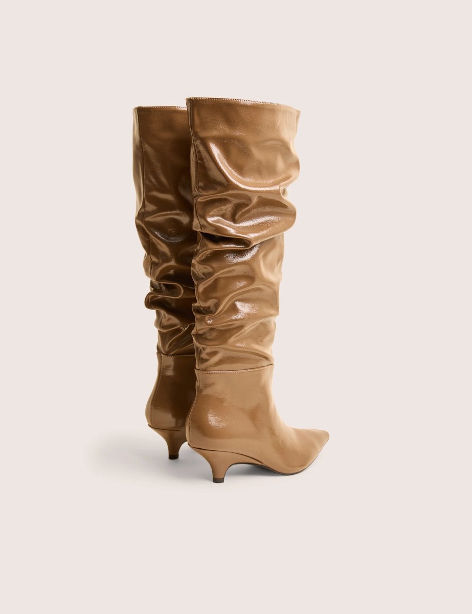 Public Desire La Dolce Vita Taupe Ruched Kitten Heel Knee High Boots - 3