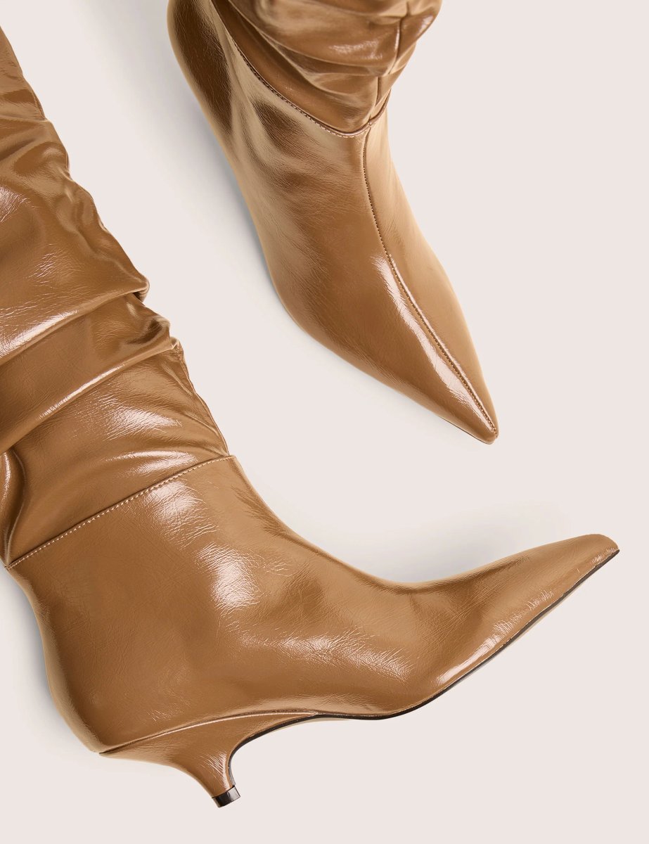 Public Desire La Dolce Vita Taupe Ruched Kitten Heel Knee High Boots - 4