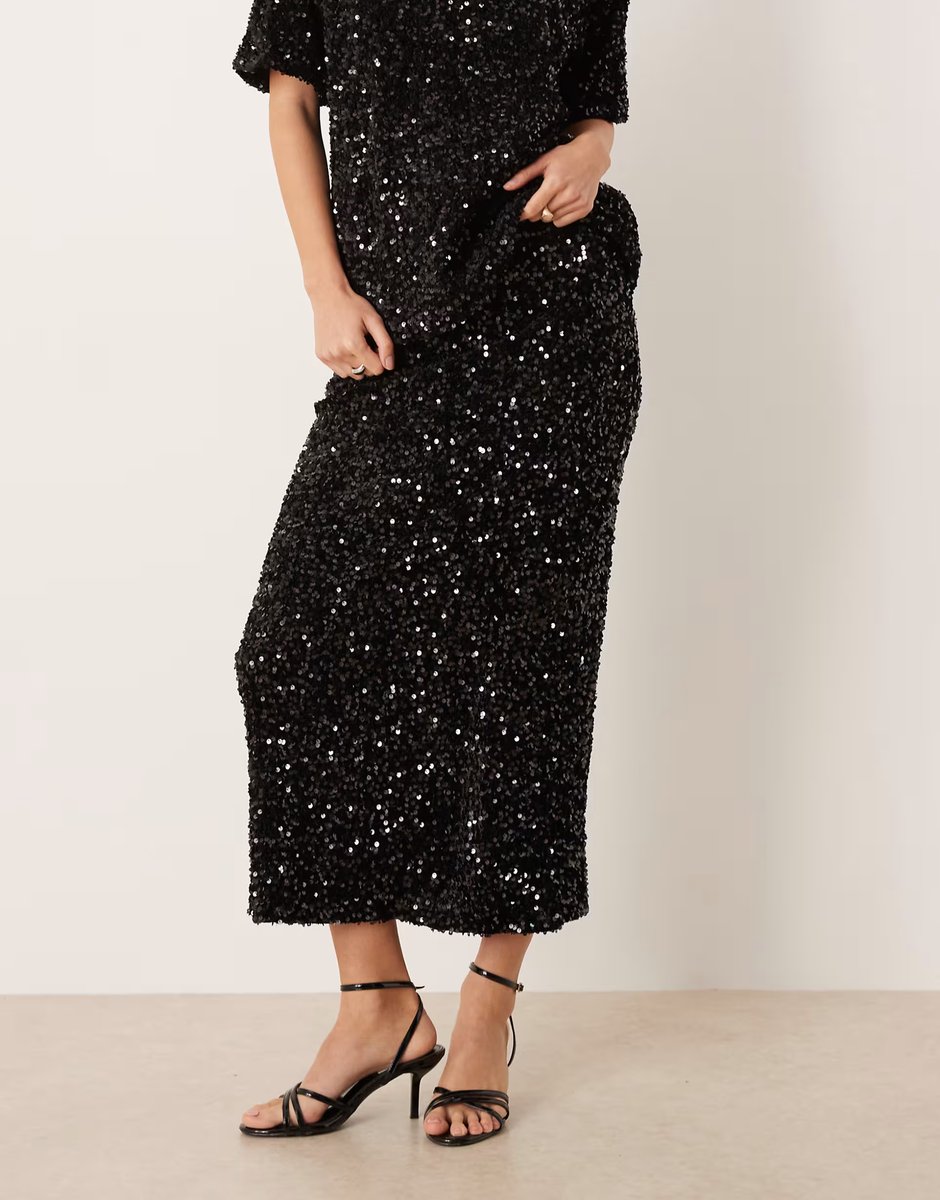 ASOS Vila sequin & velour maxi skirt co-ord in black - 3