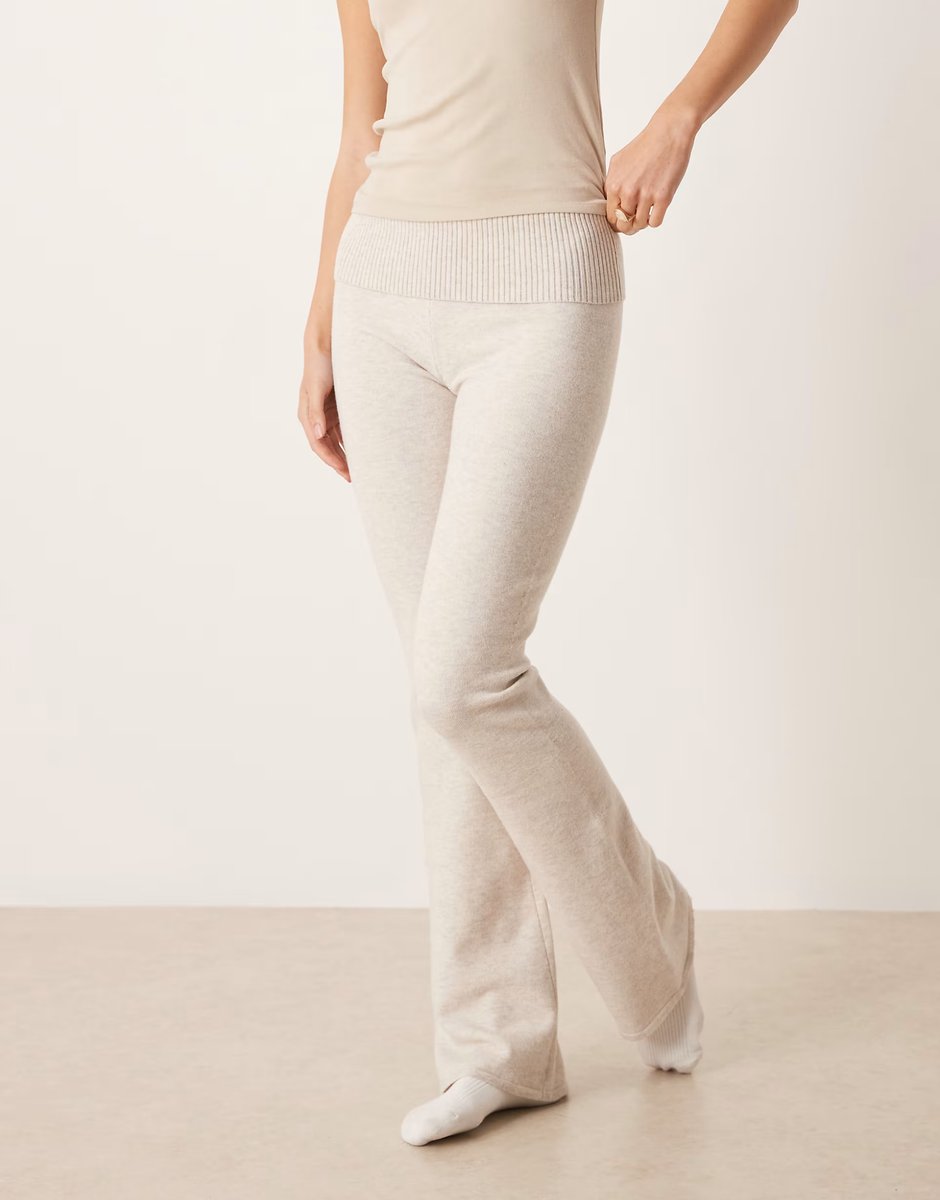 ASOS Gilly Hicks loungewear lightweight knit bootleg trousers mix & match in cream - 3