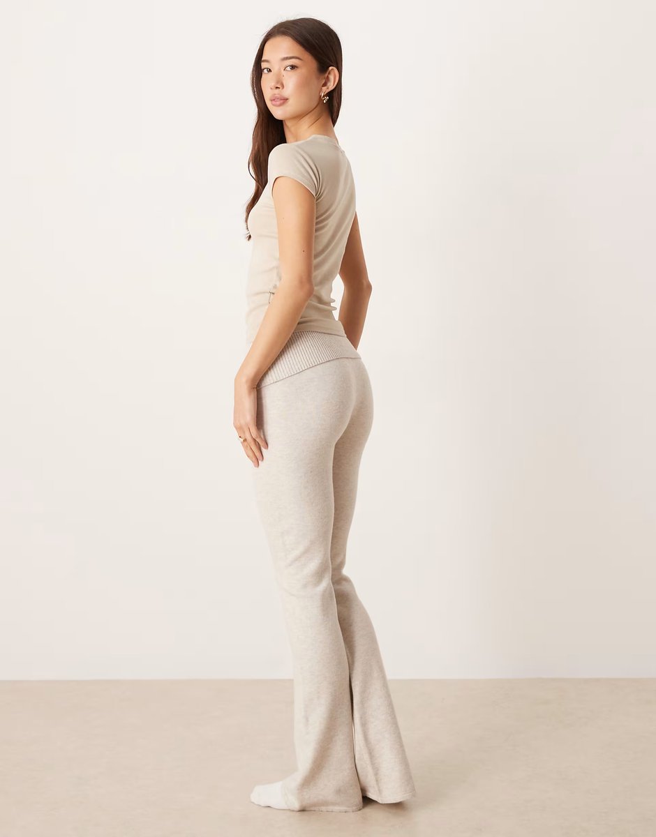 ASOS Gilly Hicks loungewear lightweight knit bootleg trousers mix & match in cream - 4