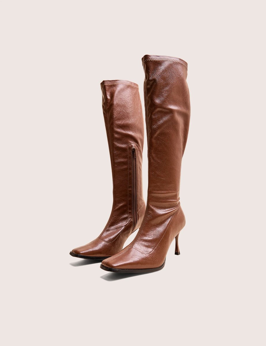 Public Desire Scorpion Chocolate Mid Heel Sock Knee High Boots - 2