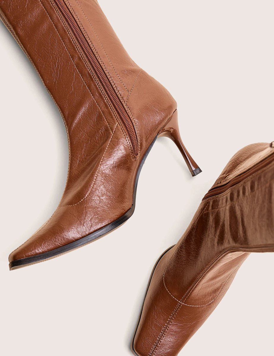 Public Desire Scorpion Chocolate Mid Heel Sock Knee High Boots - 4