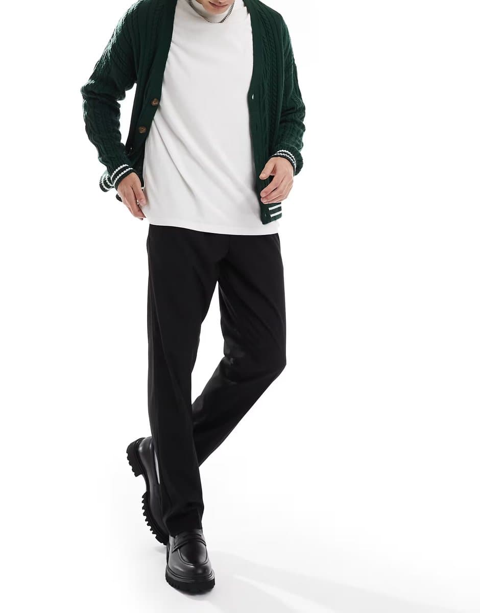 ASOS Jack & Jones drawstring smart tapered loose trousers in black