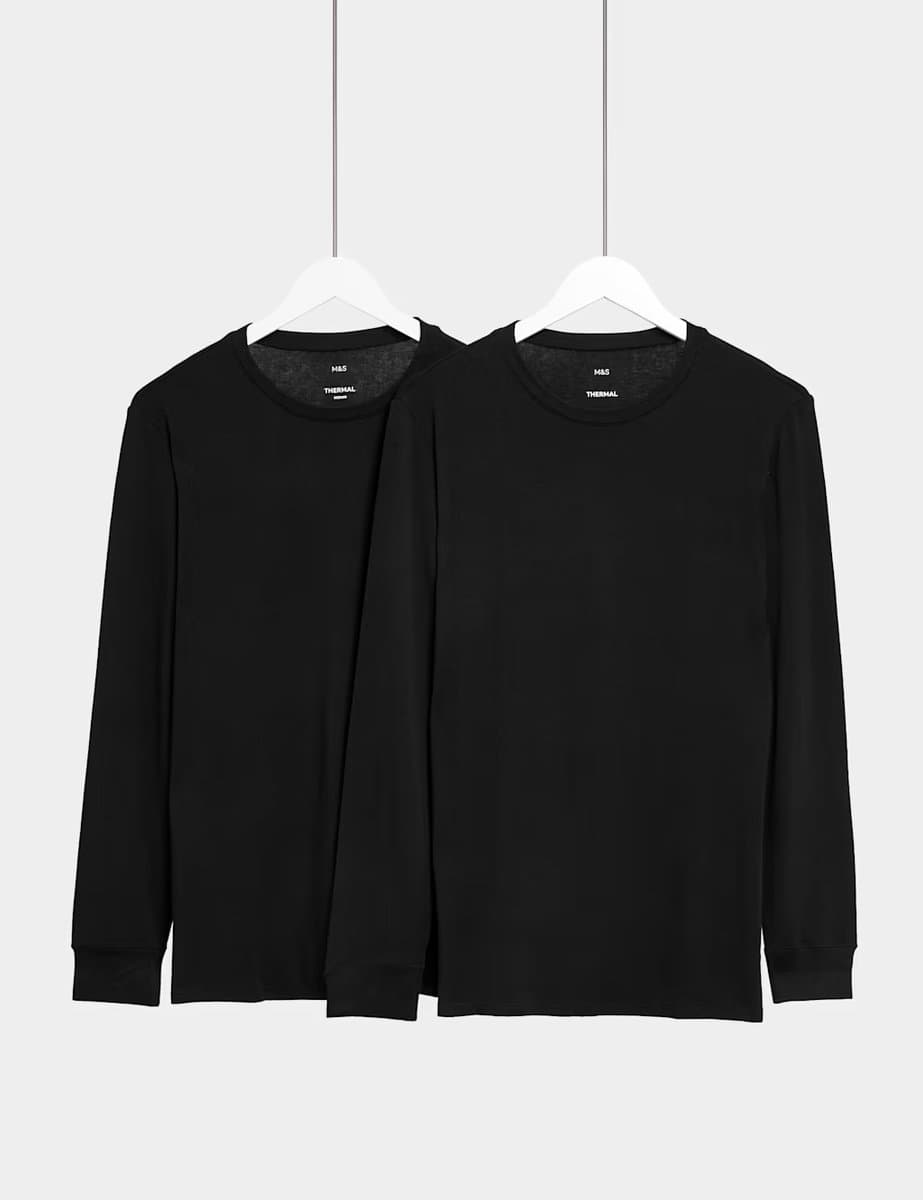 Marks & Spencer M&S 2 Pack Heatgen™ Light Thermal Long Sleeve Tops Black