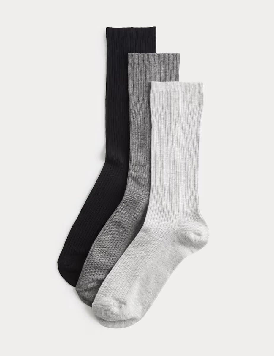 Marks & Spencer M&S Ribbed Crew Socks Grey Mix Pack