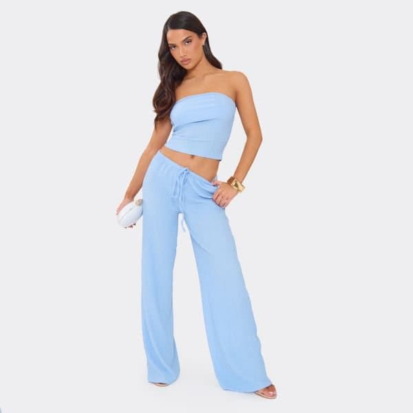 EGO EGO Casual Low Rise Straight Leg Trousers in Blue