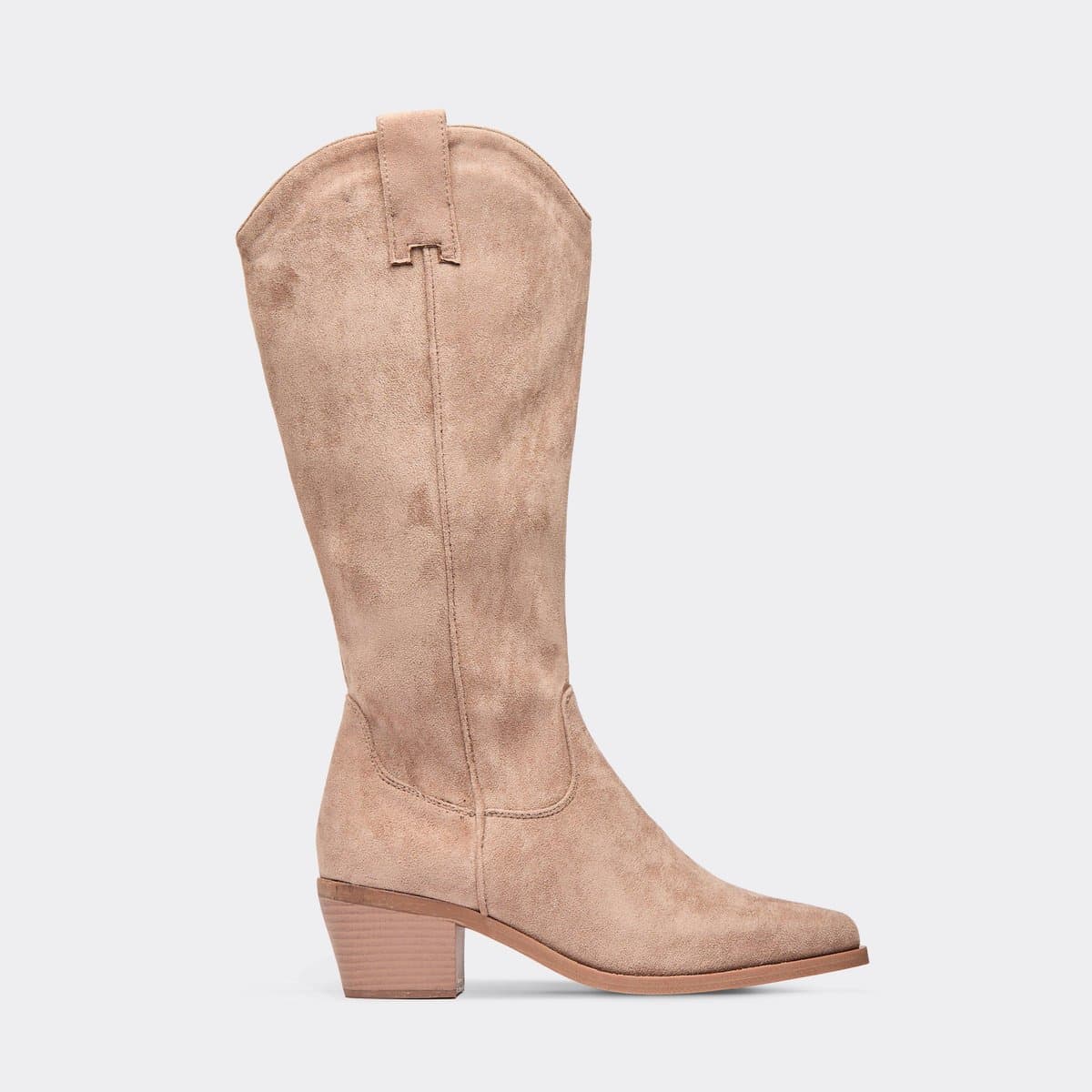 EGO Twain Mid Calf Western Cowboy Boot In Taupe Faux Suede, Women's Size UK 3