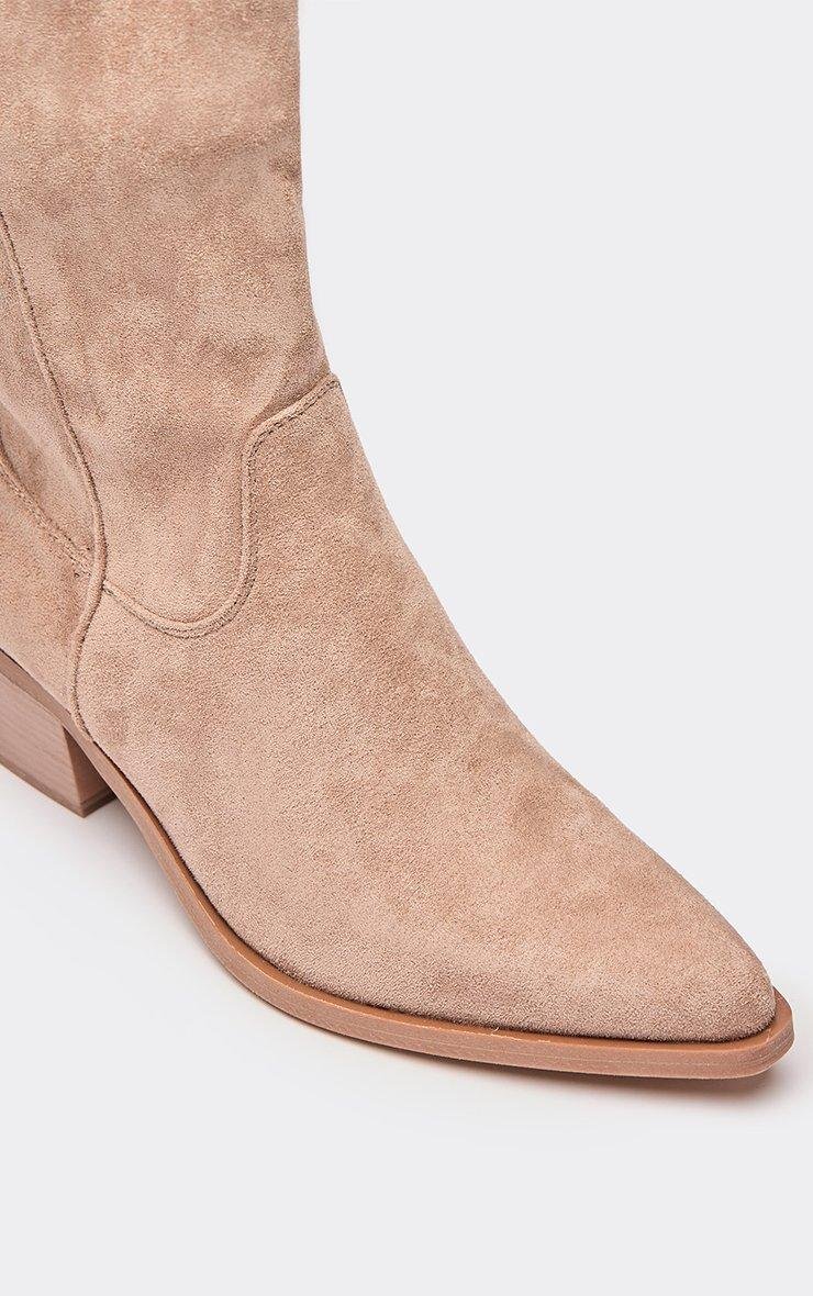 EGO Twain Mid Calf Western Cowboy Boot In Taupe Faux Suede, Women's Size UK 3 - 2