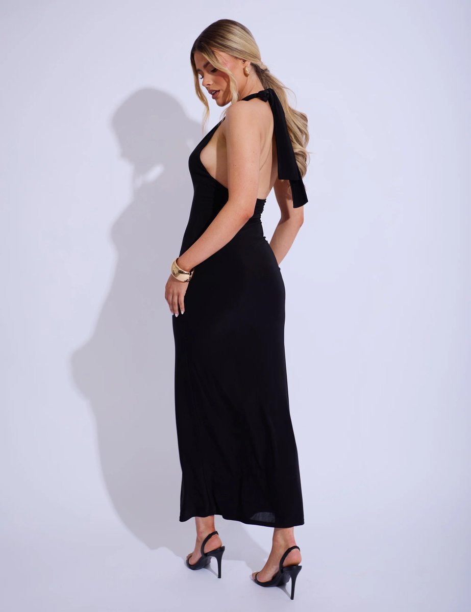 Public Desire Gold Trim Super Plunge Maxi Dress Black - 3