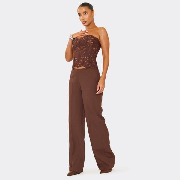 EGO Dip Waist Tailored Trousers In Chocolate Brown, Women's Size UK 6 - 1