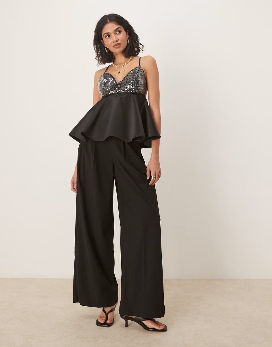 ASOS ASOS DESIGN sequin bust with peplum cami top in black - 2