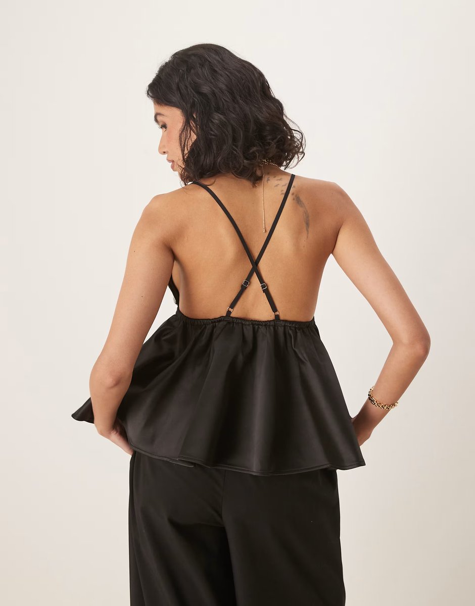 ASOS ASOS DESIGN sequin bust with peplum cami top in black - 3