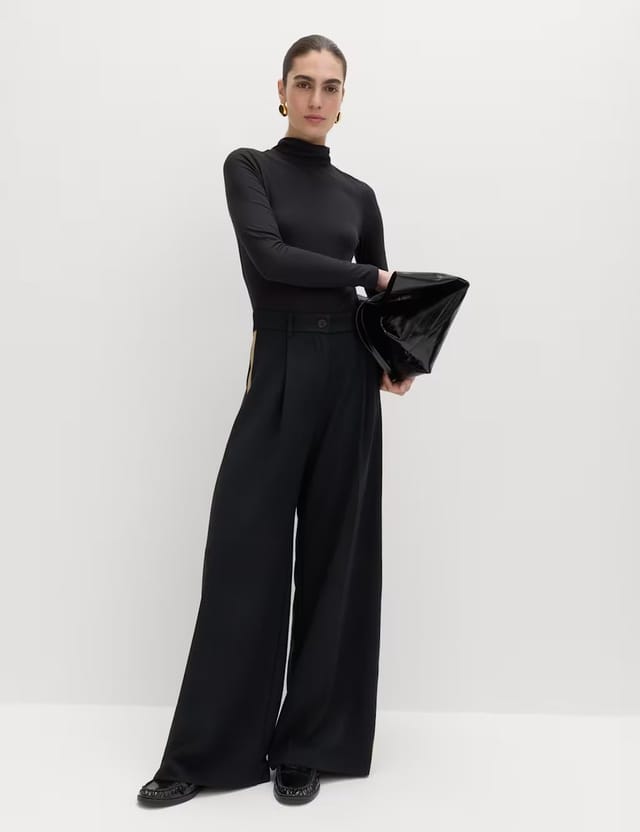 Marks & Spencer M&S Side Stripe Wide Leg Trousers Black Mix - 2