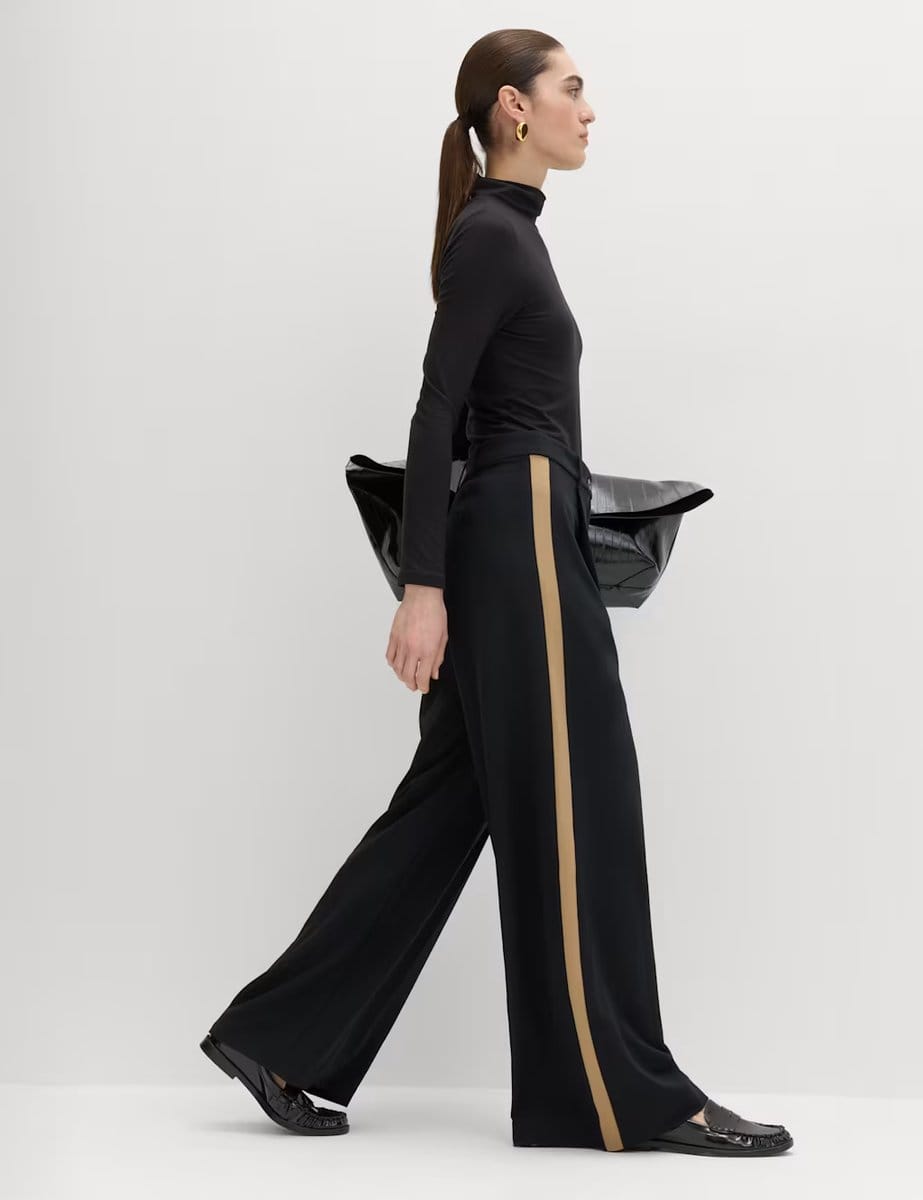 Marks & Spencer M&S Side Stripe Wide Leg Trousers Black Mix - 4