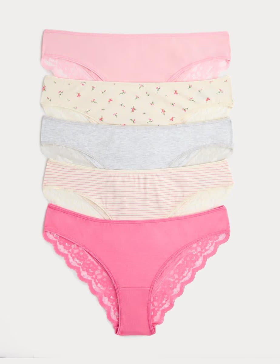 Marks & Spencer M&S 5pk Cotton Rich Printed Brazilian Knickers Pink Mix