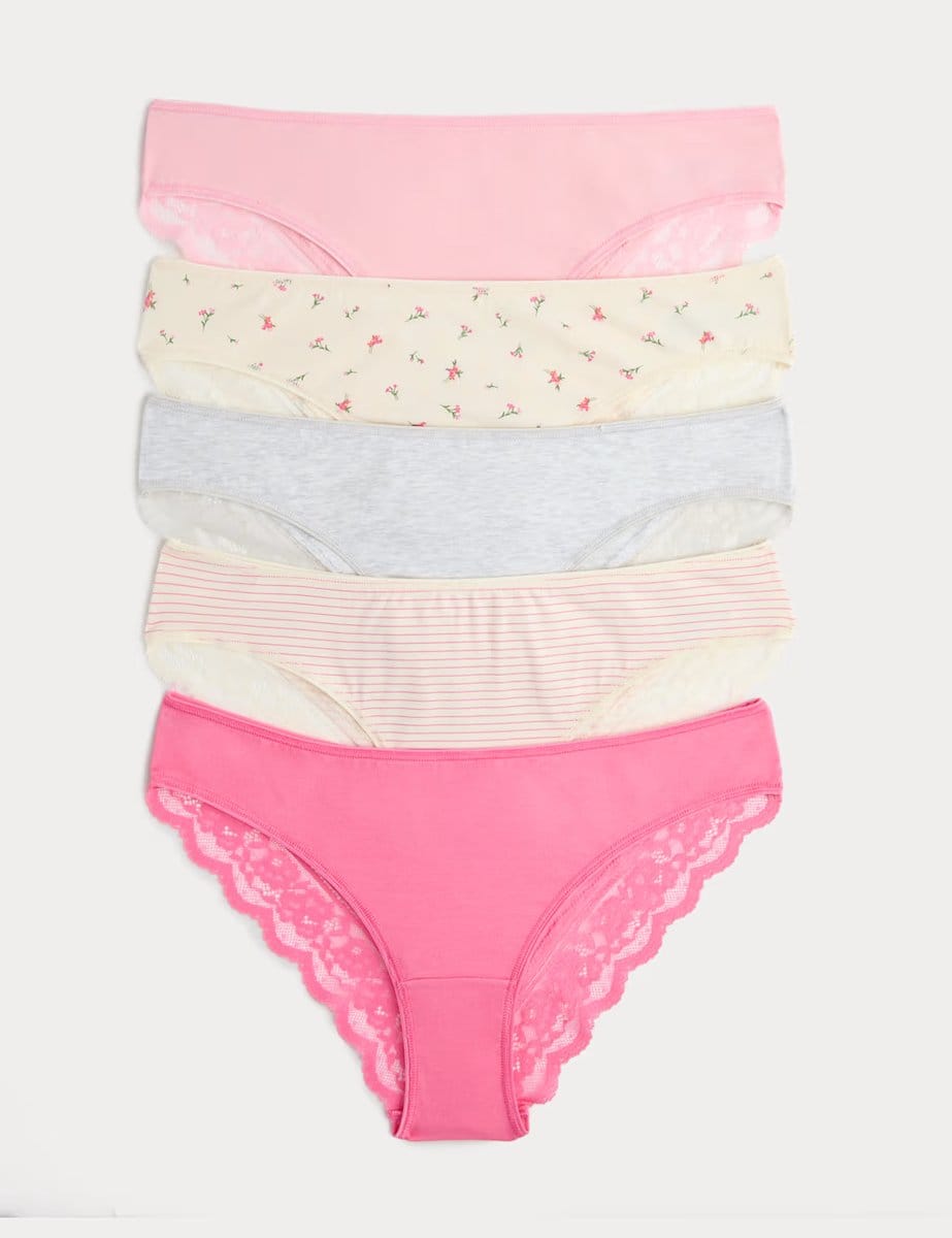 Marks & Spencer M&S 5pk Cotton Rich Printed Brazilian Knickers Pink Mix - 1