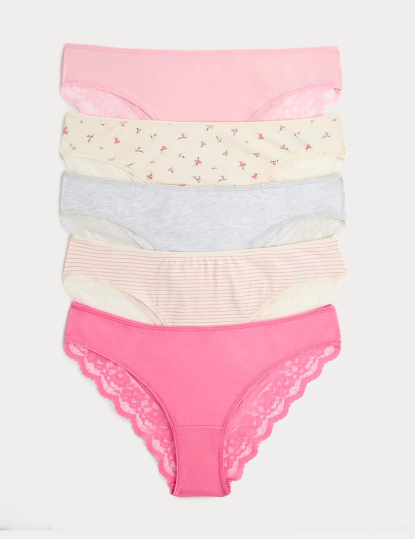 Marks & Spencer M&S 5pk Cotton Rich Printed Brazilian Knickers Pink Mix - 1