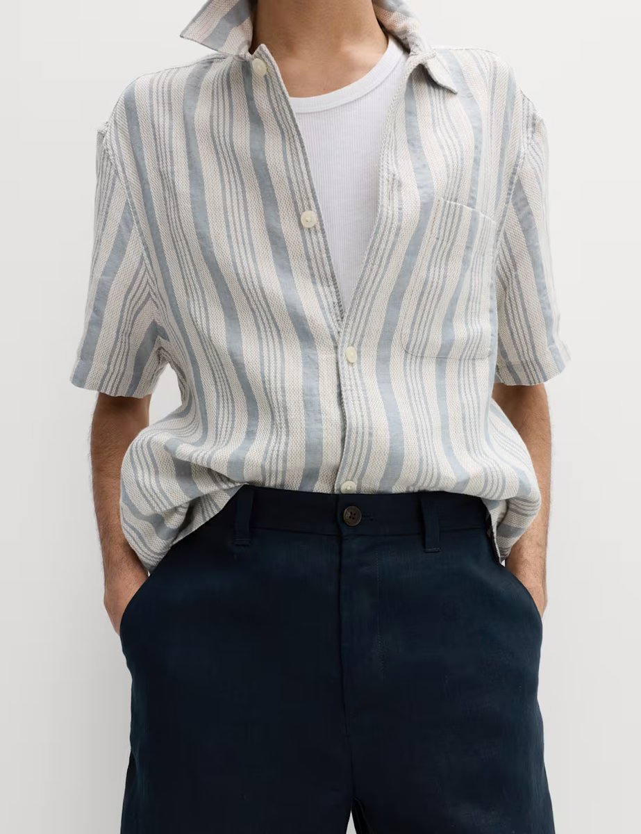 Marks & Spencer M&S Loose Fit Pure Linen Chino Shorts Navy - 2