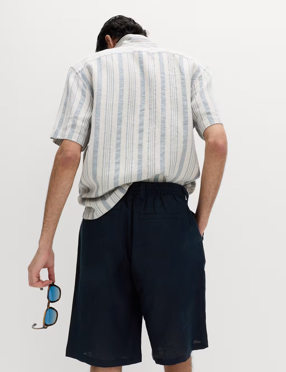 Marks & Spencer M&S Loose Fit Pure Linen Chino Shorts Navy - 3