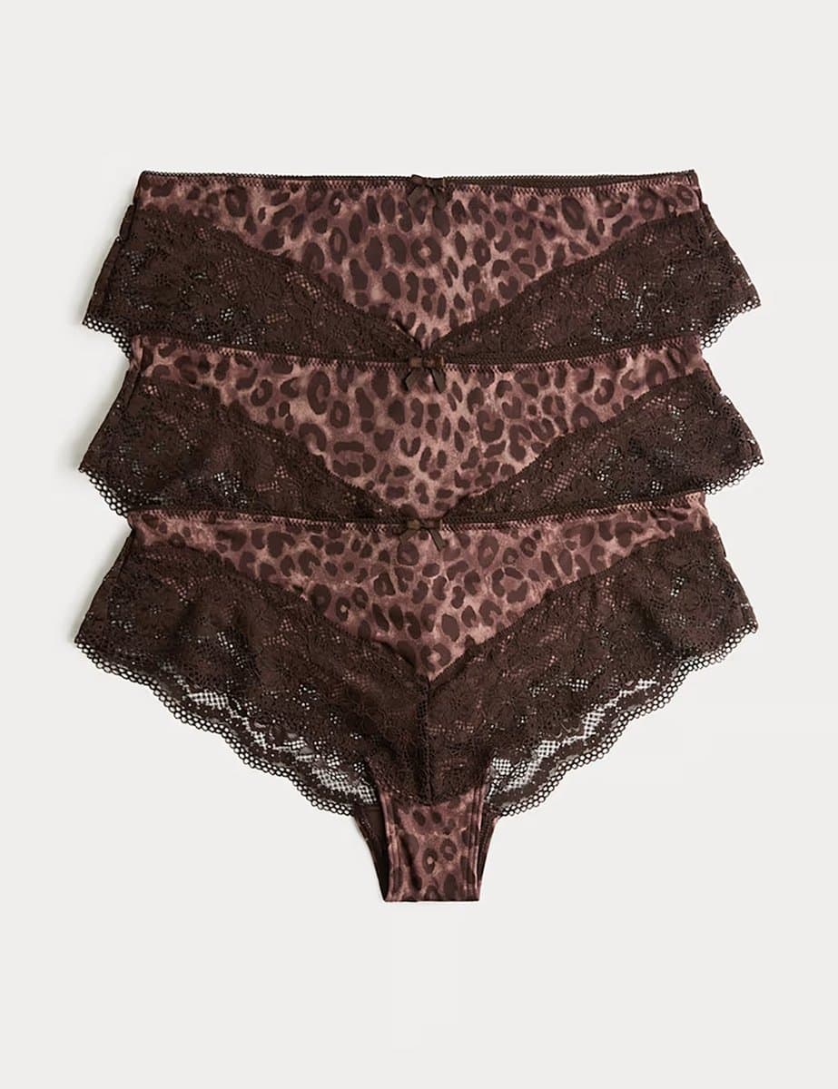 Marks & Spencer M&S 3pk Lace Trim Brazilian Knickers Chocolate Mix
