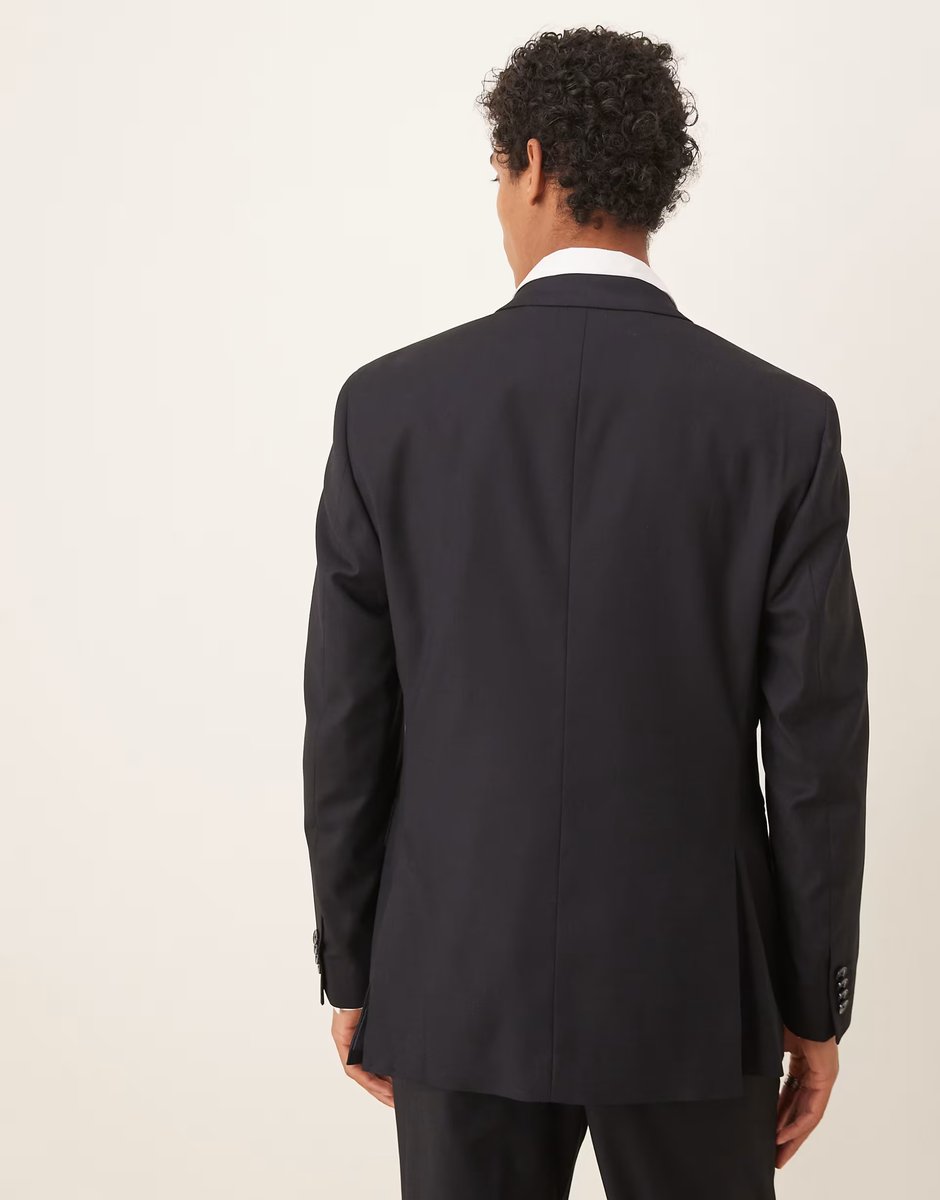 ASOS Mango double breasted slim fit suit in navy co-ord - 4