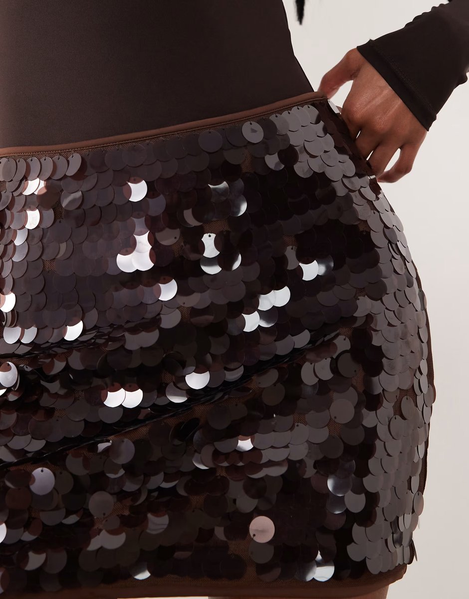 ASOS Abercrombie & Fitch curve love ultra high rise scarlett skort in brown sequins - 3