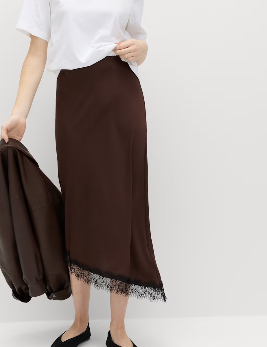 Marks & Spencer M&S Lace Detail Asymmetric Midi Slip Skirt Brown - 2