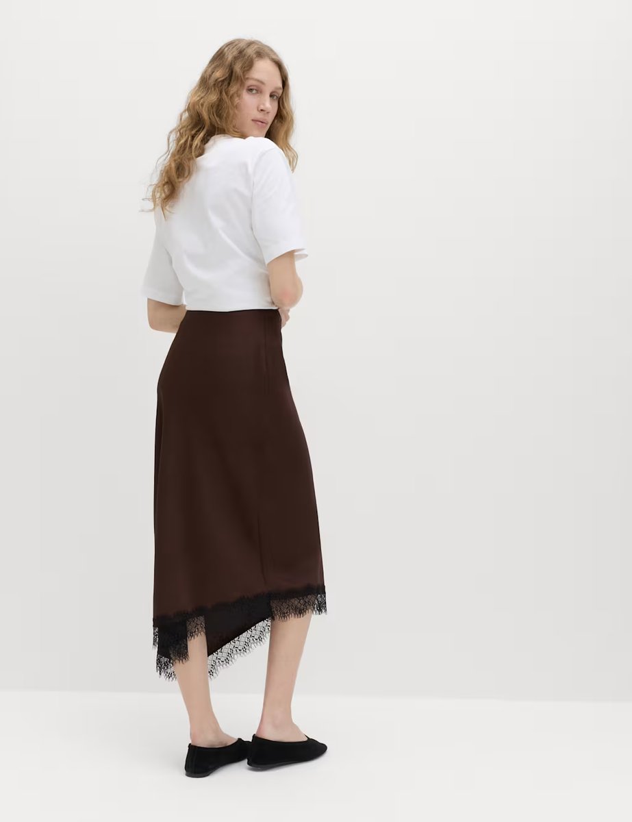 Marks & Spencer M&S Lace Detail Asymmetric Midi Slip Skirt Brown - 3