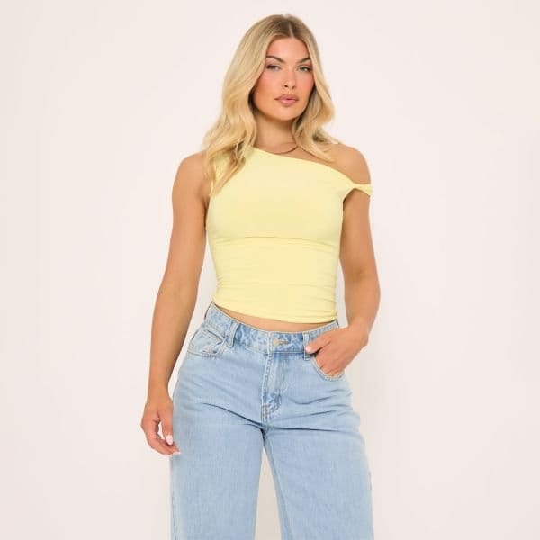 EGO Twist Strap Detail Top In Yellow Slinky, Women's Size UK 10 - 1
